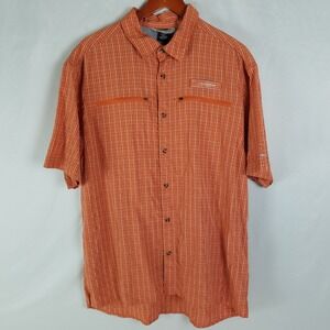 Field & Stream Mens Large Orange Plaid Button Down Short Sleeve‎ Fishing Shirt